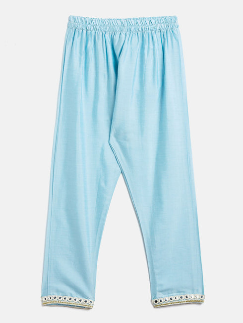 Vastramay SISHU Girls' Aqua Blue Viscose Kurta And Straight Pant Set